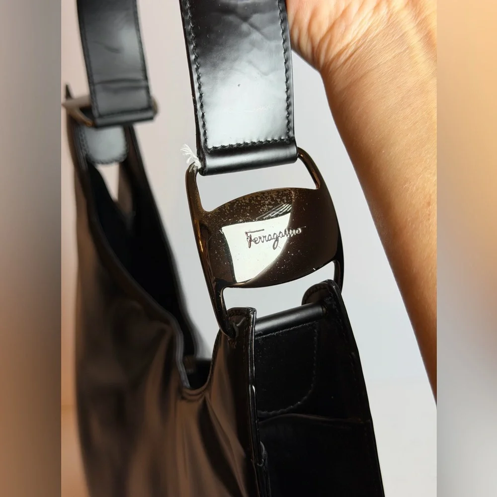 Salvatore Ferragamo Black Matte Leather Large Shoulder Bag